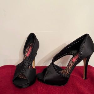 Black satin heels